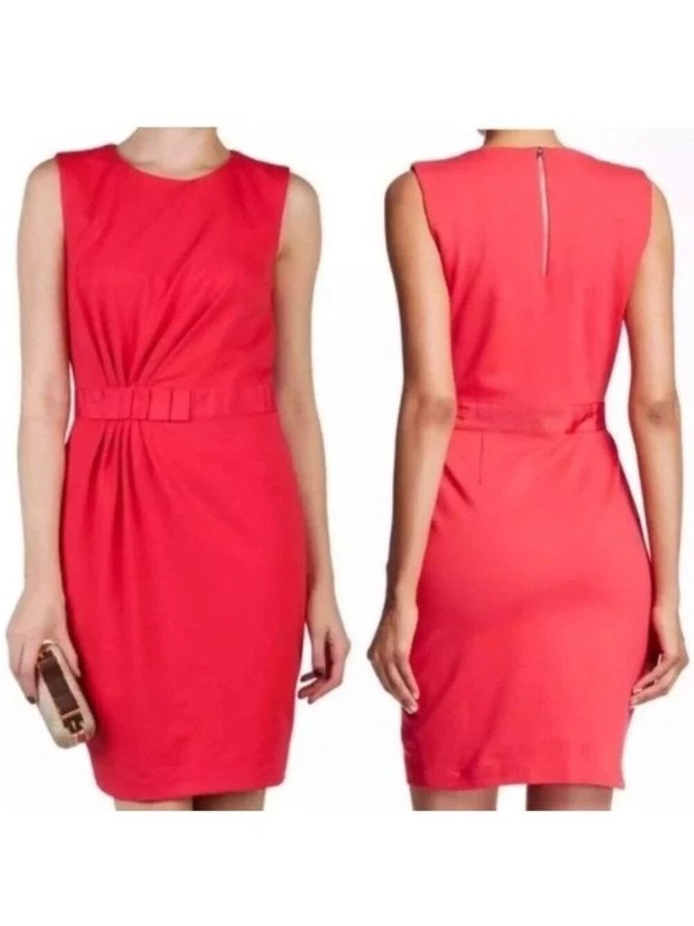 Ted Baker Pink Mille Bow Waist Sleeveless Crew Neck Sheath Dress Size 3 US 6 8